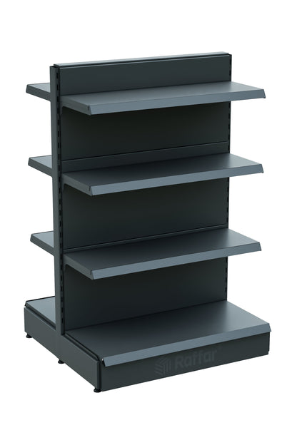 Raft Central cu Bază, Două Fețe, pentru Supermarket – 4 Niveluri Antracit, Unitate Individuală – L90 × Î140 × A30/40 cm