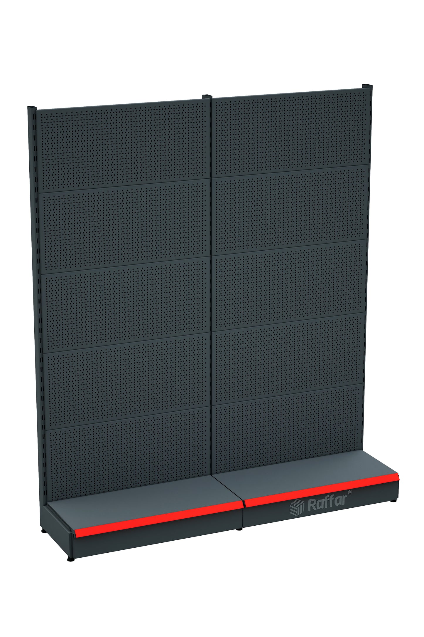 Raft de feronerie perforat cu bază – Antracit, 2 unități – L180 × Î220 × A30/40 cm