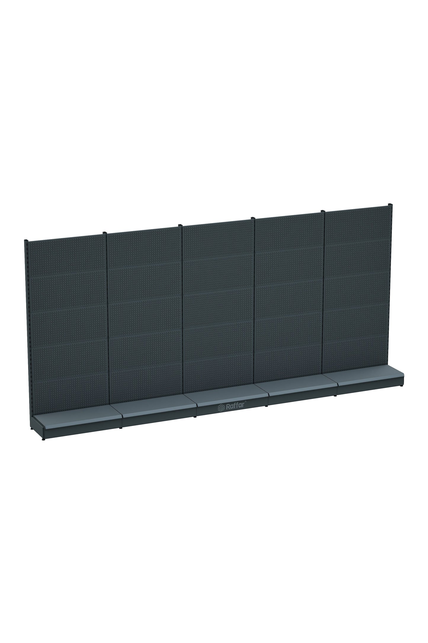 Raft de magazin perforat cu bază – Antracit, 5 unități – L450 × Î220 × A30/40 cm