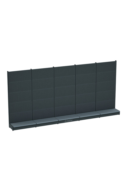 Raft de magazin perforat cu bază – Antracit, 5 unități – L450 × Î220 × A30/40 cm