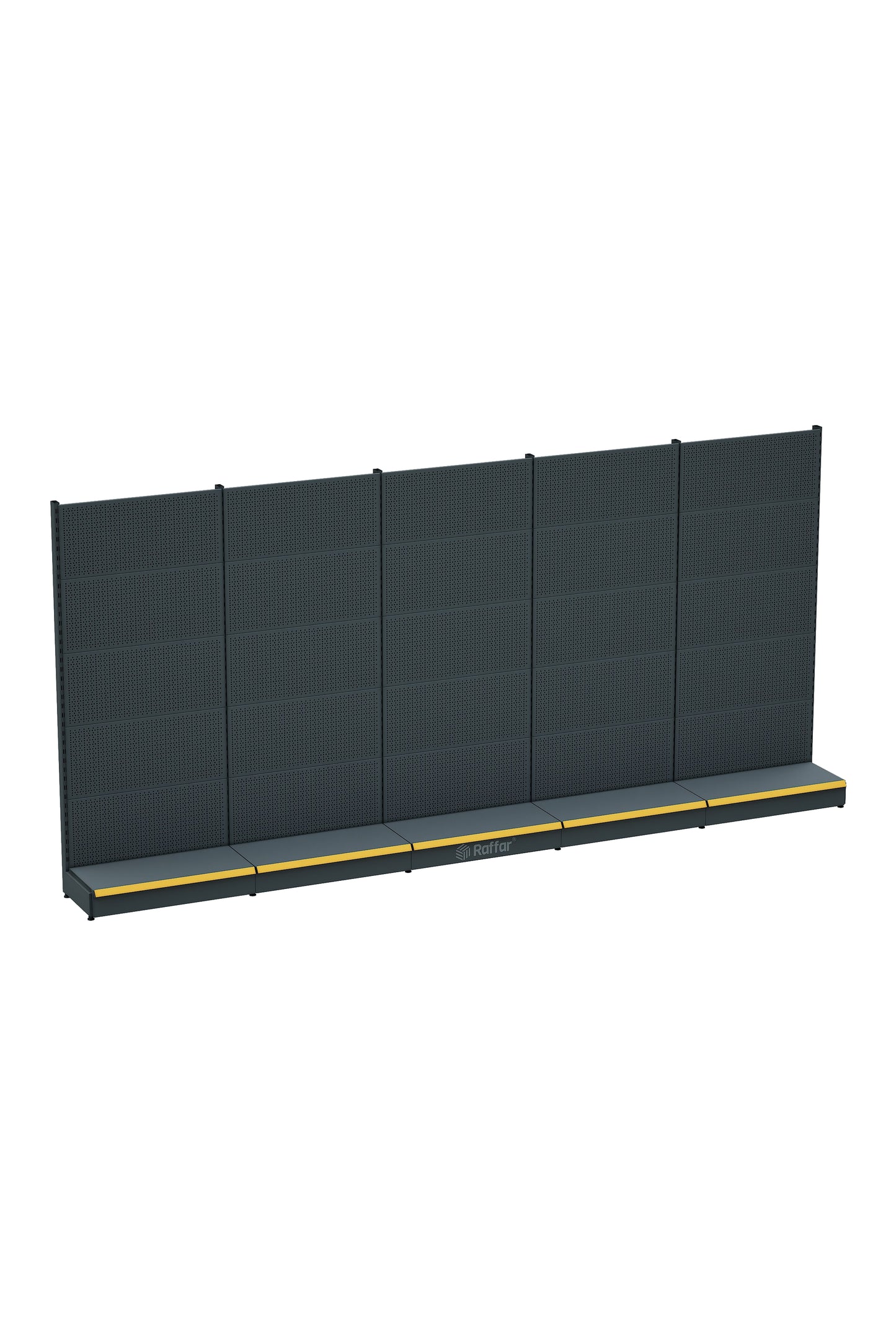 Raft de magazin perforat cu bază – Antracit, 5 unități – L450 × Î220 × A30/40 cm