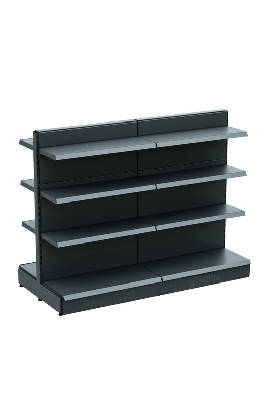 Raft de mijloc de supermarket dublu-față cu bază – 4 etaje Antracit, 2 unități – L180 × Î140 × A30/40 cm