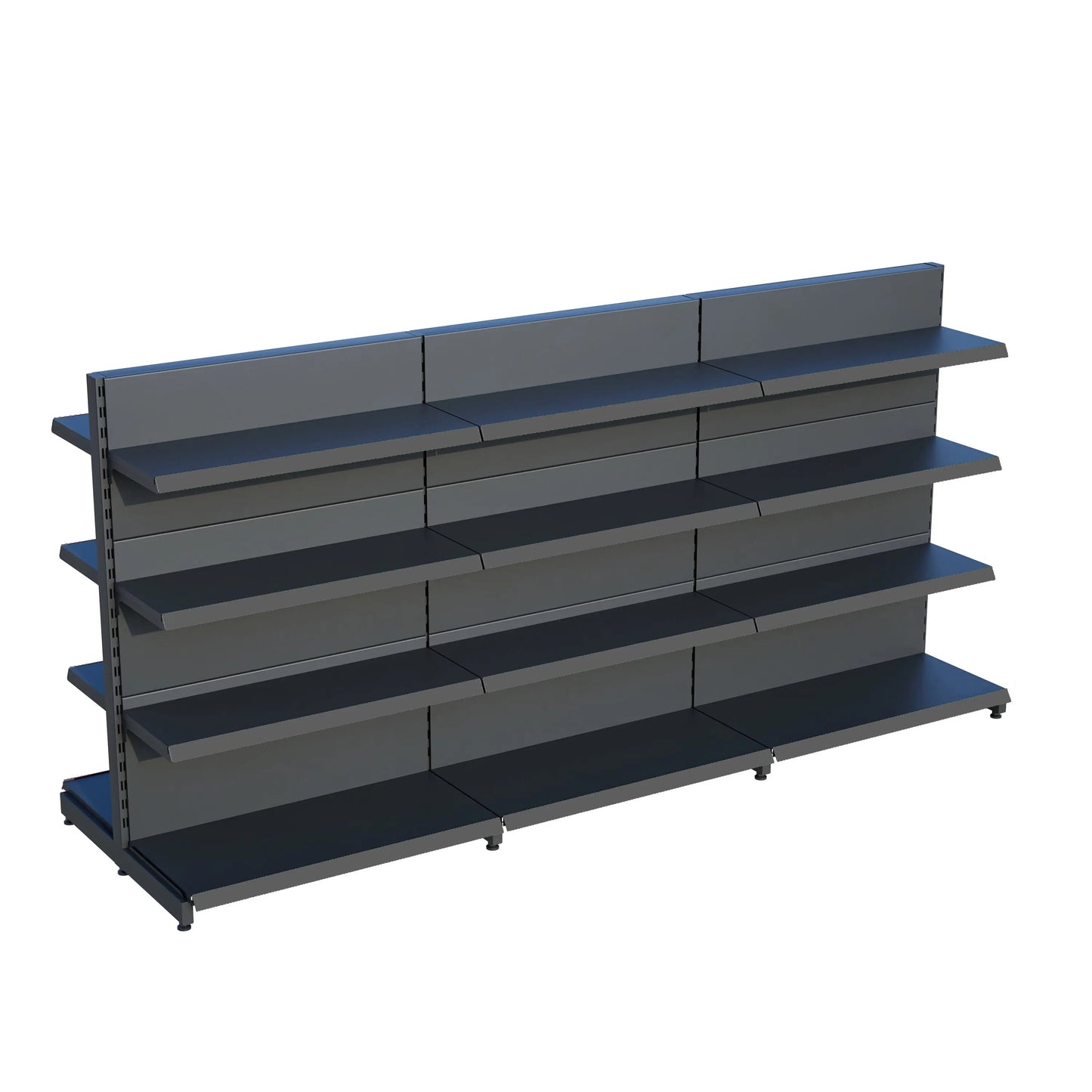 Antrasit Metal Çift Yönlü Orta Reyon 4 Katlı 3'li Birleşik  Market Raf Sistemi | Market Rafı | G270CM Yükseklik H140 CM| Raffar