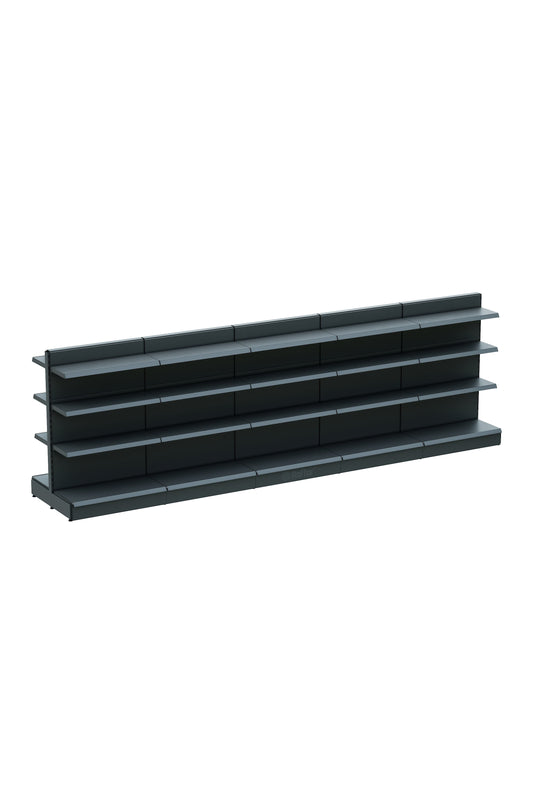 Raft de mijloc de supermarket cu bază, dublu față – 4 nivele Antracit, 5 unități – L450 × Î140 × A30/40 cm