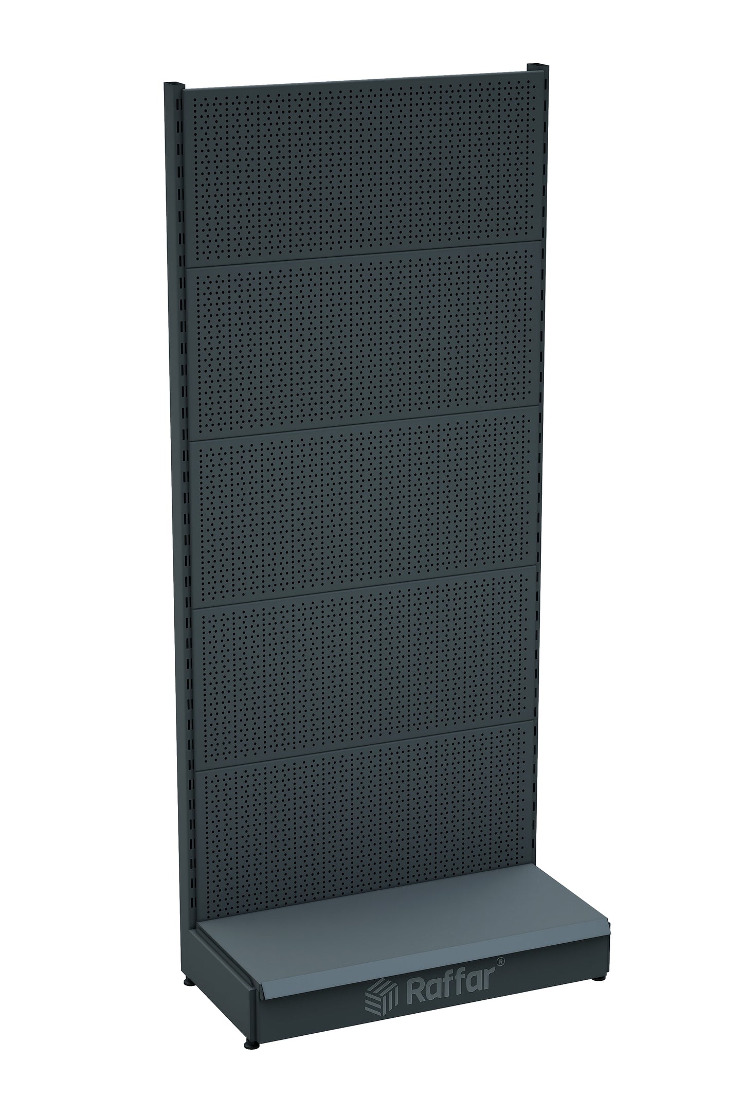 Raft pentru accesorii perforat cu bază – Antracit, Unitate simplă – L90 × Î220 × A30/40 cm