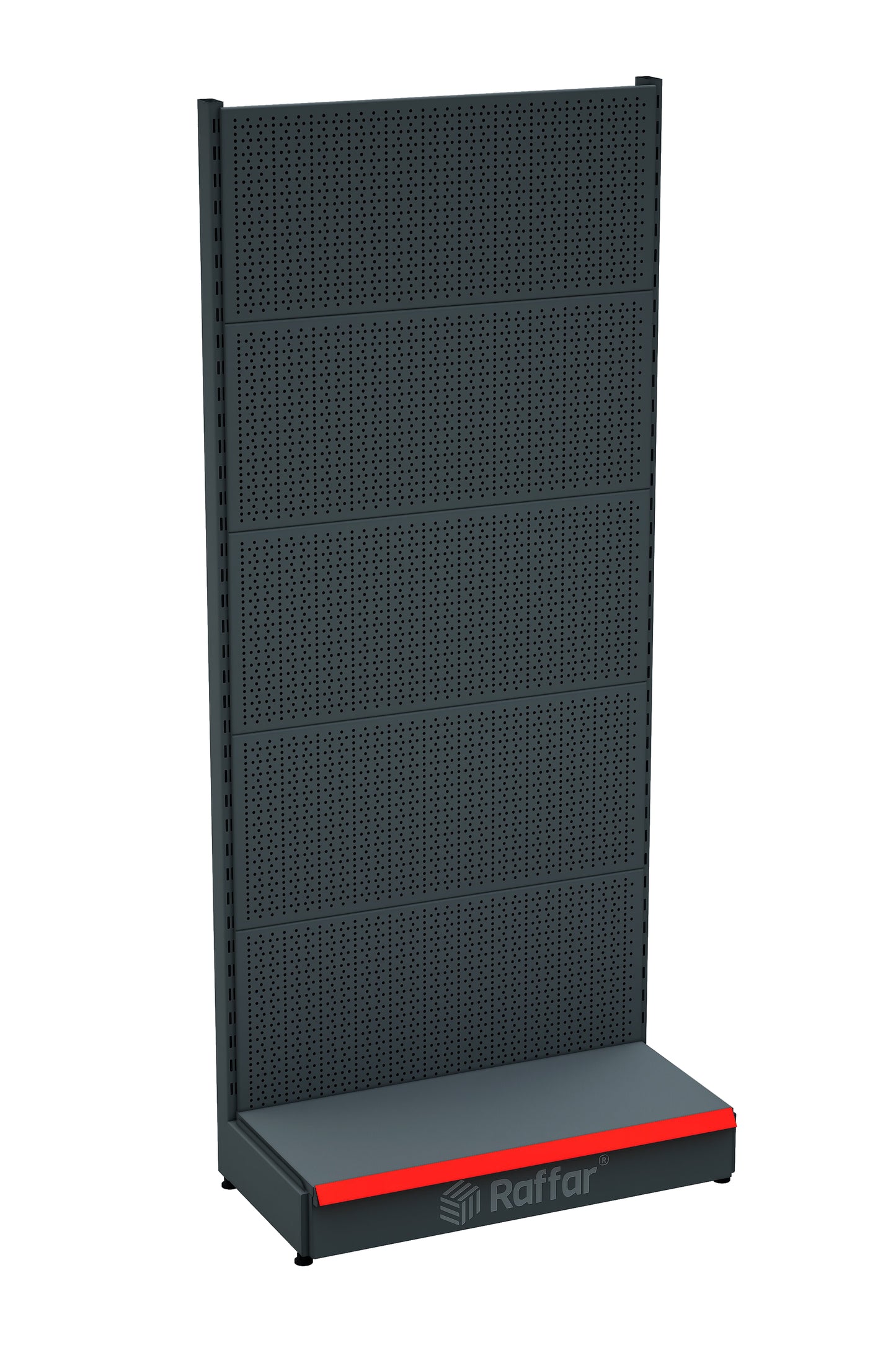 Raft pentru accesorii perforat cu bază – Antracit, Unitate simplă – L90 × Î220 × A30/40 cm