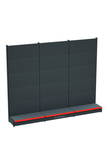 Etajeră cu scule perforată, cu bază – Antracit, 3 unități – L270 × Î220 × A30/40 cm