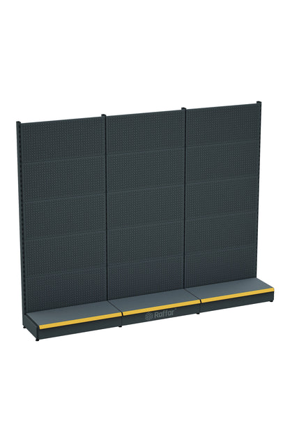 Etajeră cu scule perforată, cu bază – Antracit, 3 unități – L270 × Î220 × A30/40 cm