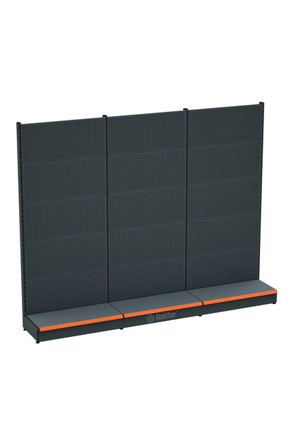 Etajeră cu scule perforată, cu bază – Antracit, 3 unități – L270 × Î220 × A30/40 cm