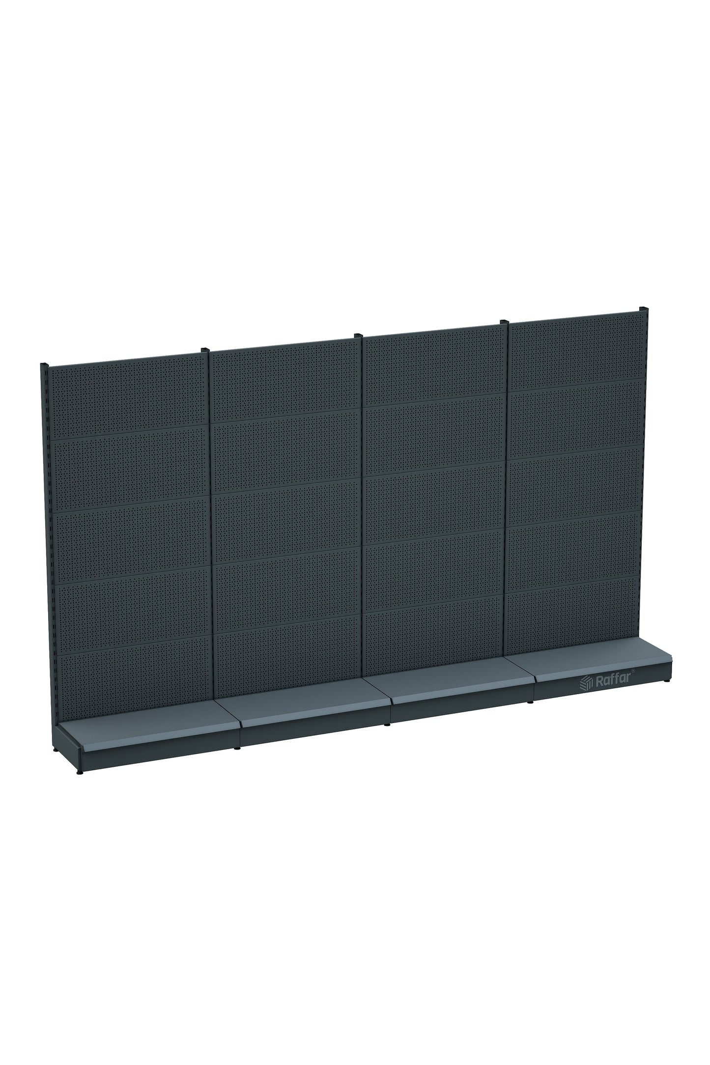 Raft de marfă perforat cu bază – Antracit, 4 Unități – L360 × H220 × A30/40 cm