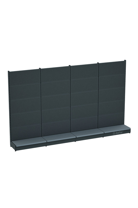 Raft de marfă perforat cu bază – Antracit, 4 Unități – L360 × H220 × A30/40 cm