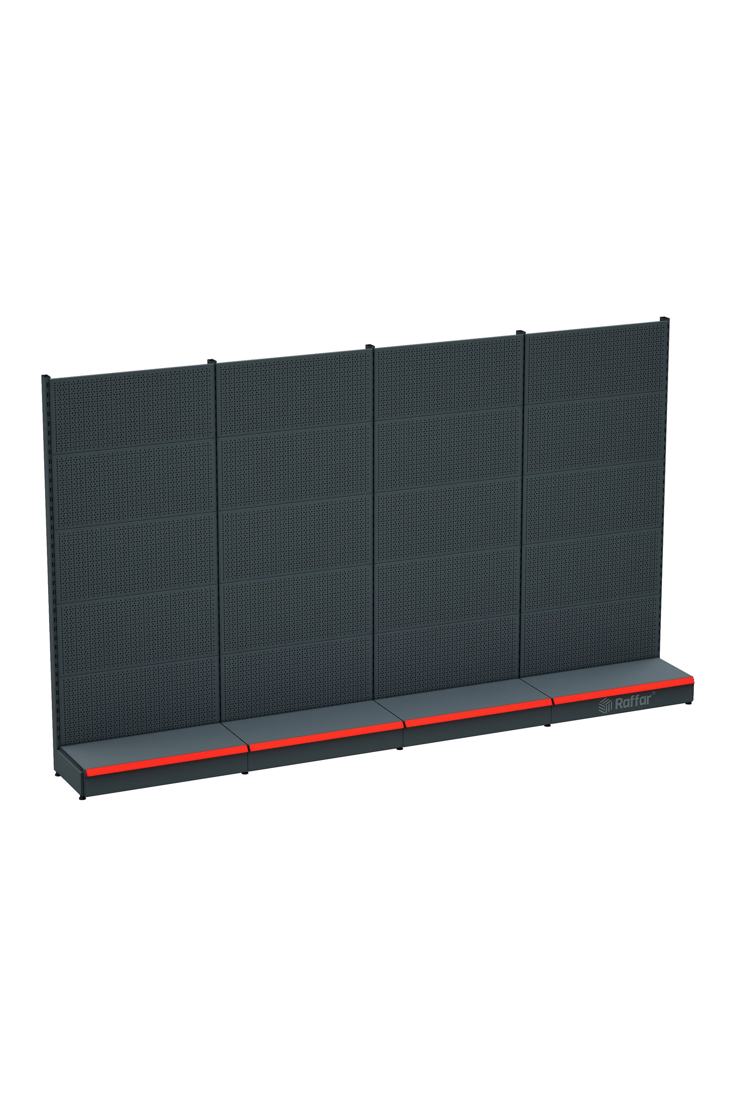 Raft de marfă perforat cu bază – Antracit, 4 Unități – L360 × H220 × A30/40 cm