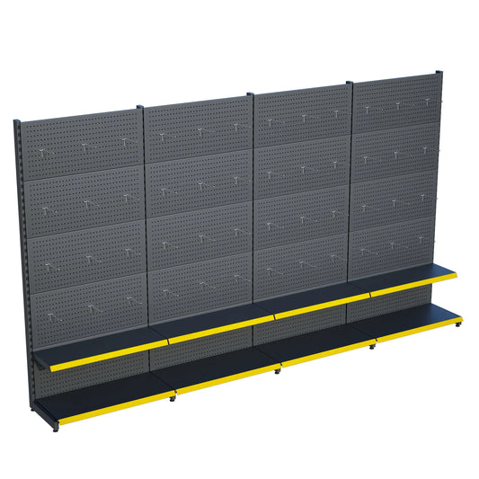 Antrasit Renk Metal 4'lü Birleşik 2 Katlı Market Raf Sistemi | Market Rafı |  G360 CMYükseklik H220 CM| Raffar