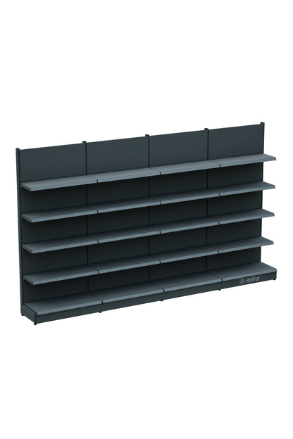 Raft de perete modular pentru piață cu bază – 5 niveluri Antracit, 4 unități – L360 × Î220 × A30/40 cm