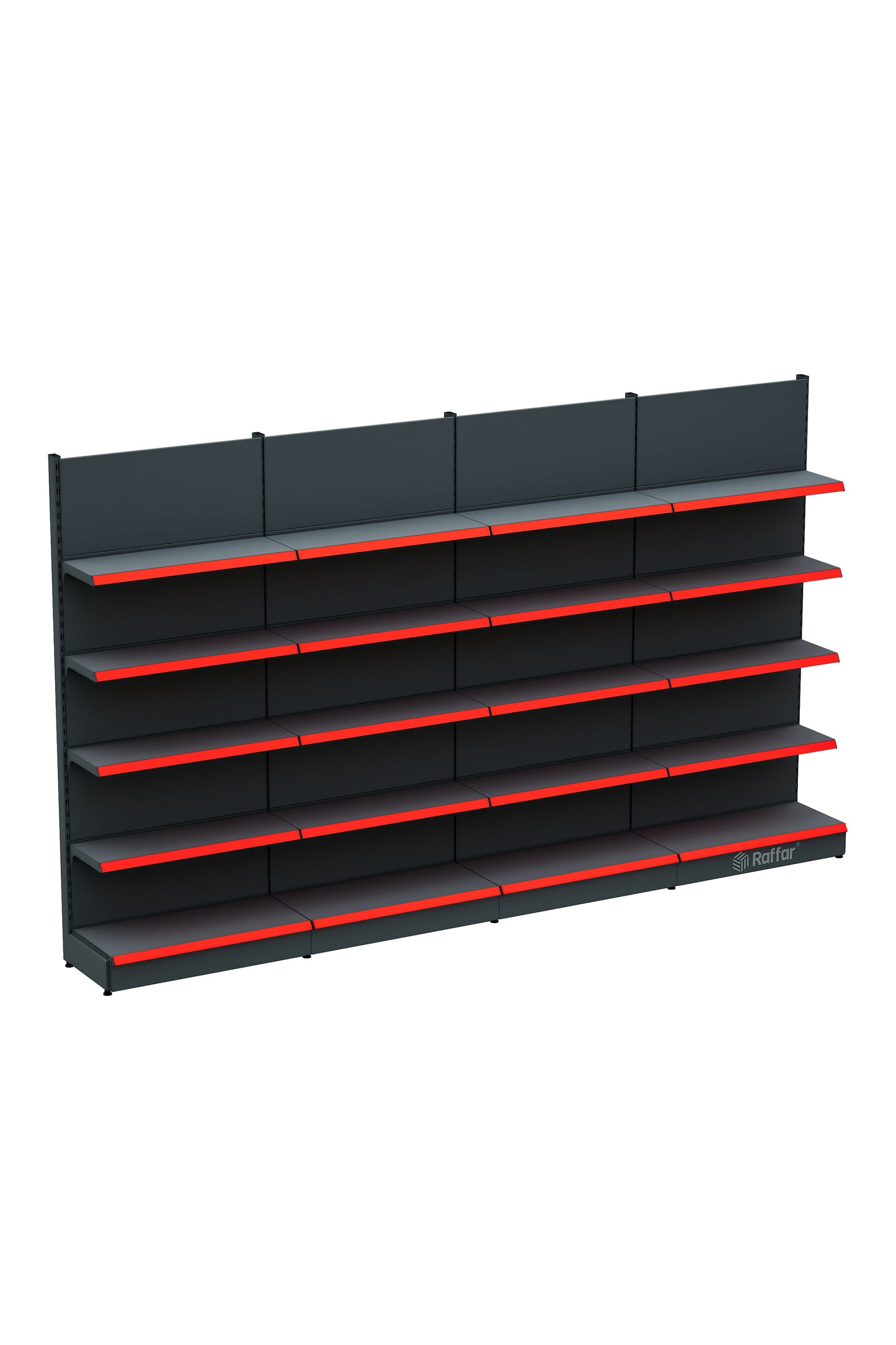 Raft de perete modular pentru piață cu bază – 5 niveluri Antracit, 4 unități – L360 × Î220 × A30/40 cm