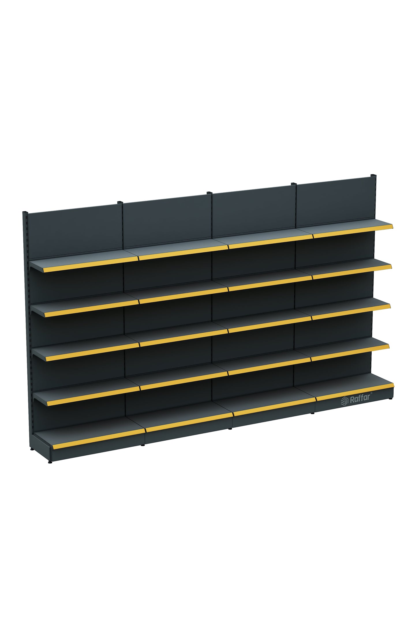 Raft de perete modular pentru piață cu bază – 5 niveluri Antracit, 4 unități – L360 × Î220 × A30/40 cm