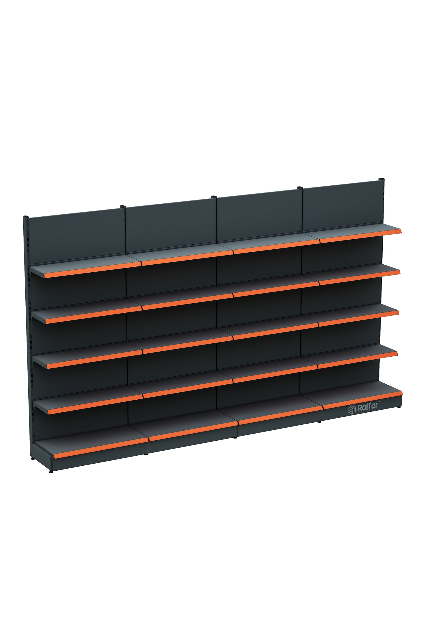 Raft de perete modular pentru piață cu bază – 5 niveluri Antracit, 4 unități – L360 × Î220 × A30/40 cm