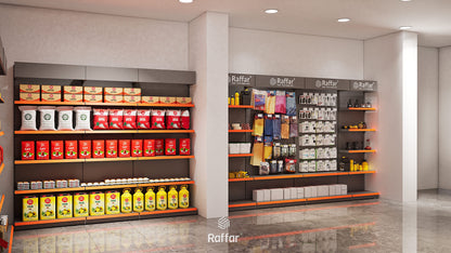 Raft Central cu Bază, Două Fețe, pentru Supermarket – 4 Niveluri Antracit, Unitate Individuală – L90 × Î140 × A30/40 cm