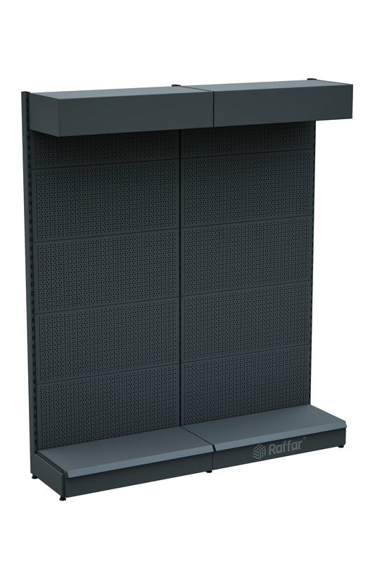 Raft de mercerie perforat cu cornișă și bază – Antracit, 2 unități – L180 × Î220 × A30/40 cm