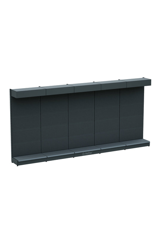 Raft metalic perforat cu coroană și bază – Antracit, 5 unități – L450 × Î220 × A30/40 cm