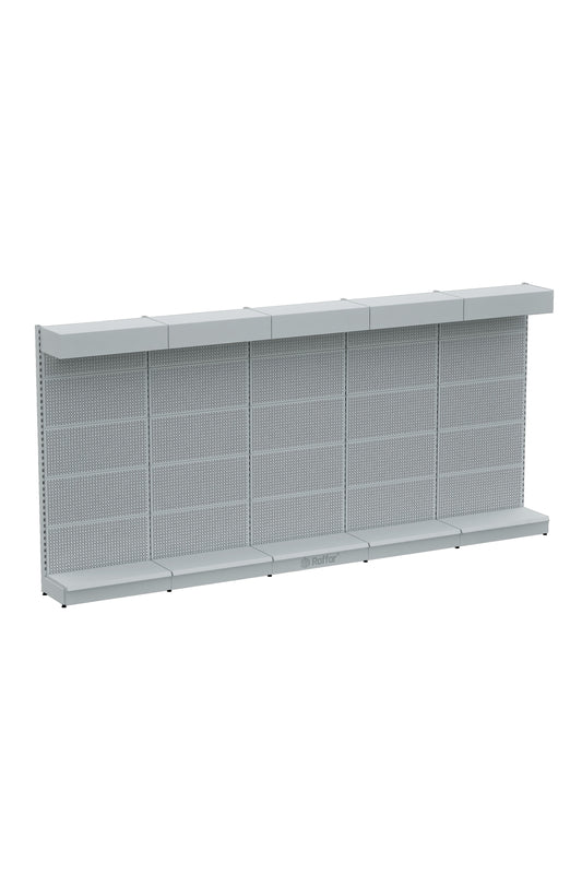 Raft perforat pentru accesorii cu blană și bază - Alb, 5 unități - L450 × Î220 × A30/40 cm