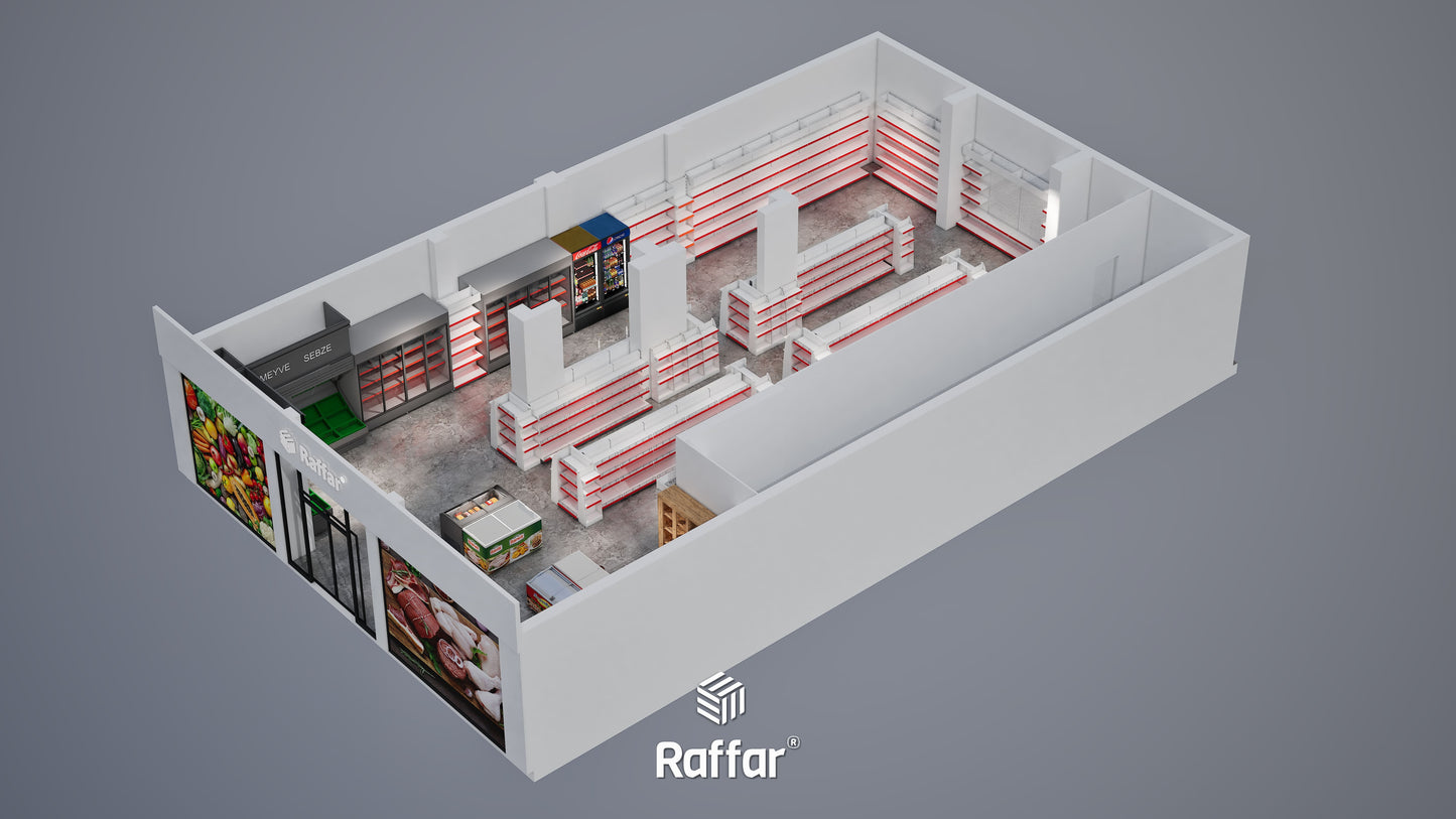 Sistem de rafturi metalice albe BAZALI, 2 bucăți, pentru supermarket | Raft de supermarket Raft pentru feronerie | Înălțime G180CM H220 CM|