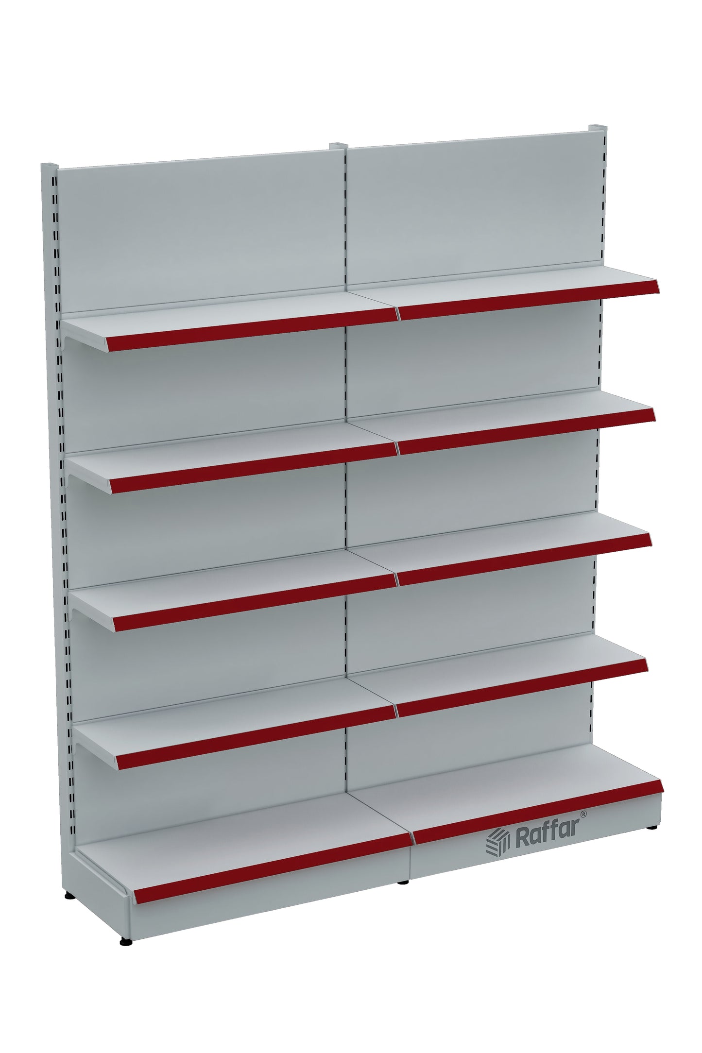 Raft de perete modular pentru piață – 5 Nivele Alb, 2 Unități – L180 × Î220 × A30/40 cm