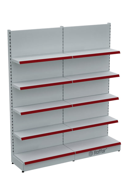 Raft de perete modular pentru piață – 5 Nivele Alb, 2 Unități – L180 × Î220 × A30/40 cm