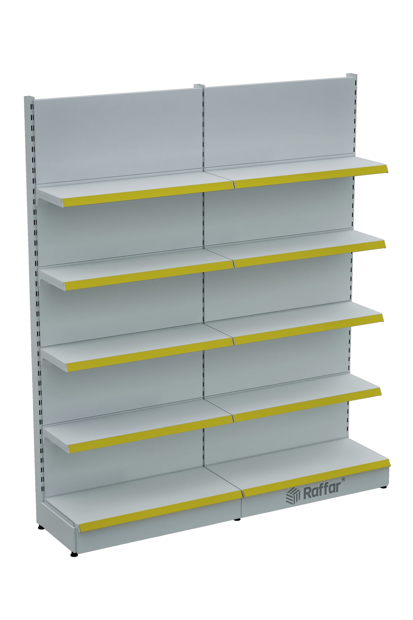 Raft de perete modular pentru piață – 5 Nivele Alb, 2 Unități – L180 × Î220 × A30/40 cm