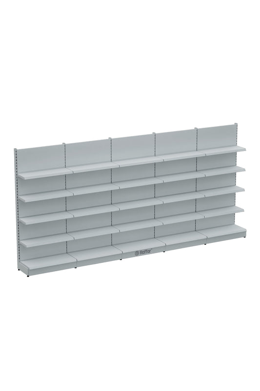 Raft de perete modular pentru piață cu bază – 5 niveluri alb, 5 unități – L450 × H220 × A30/40 cm