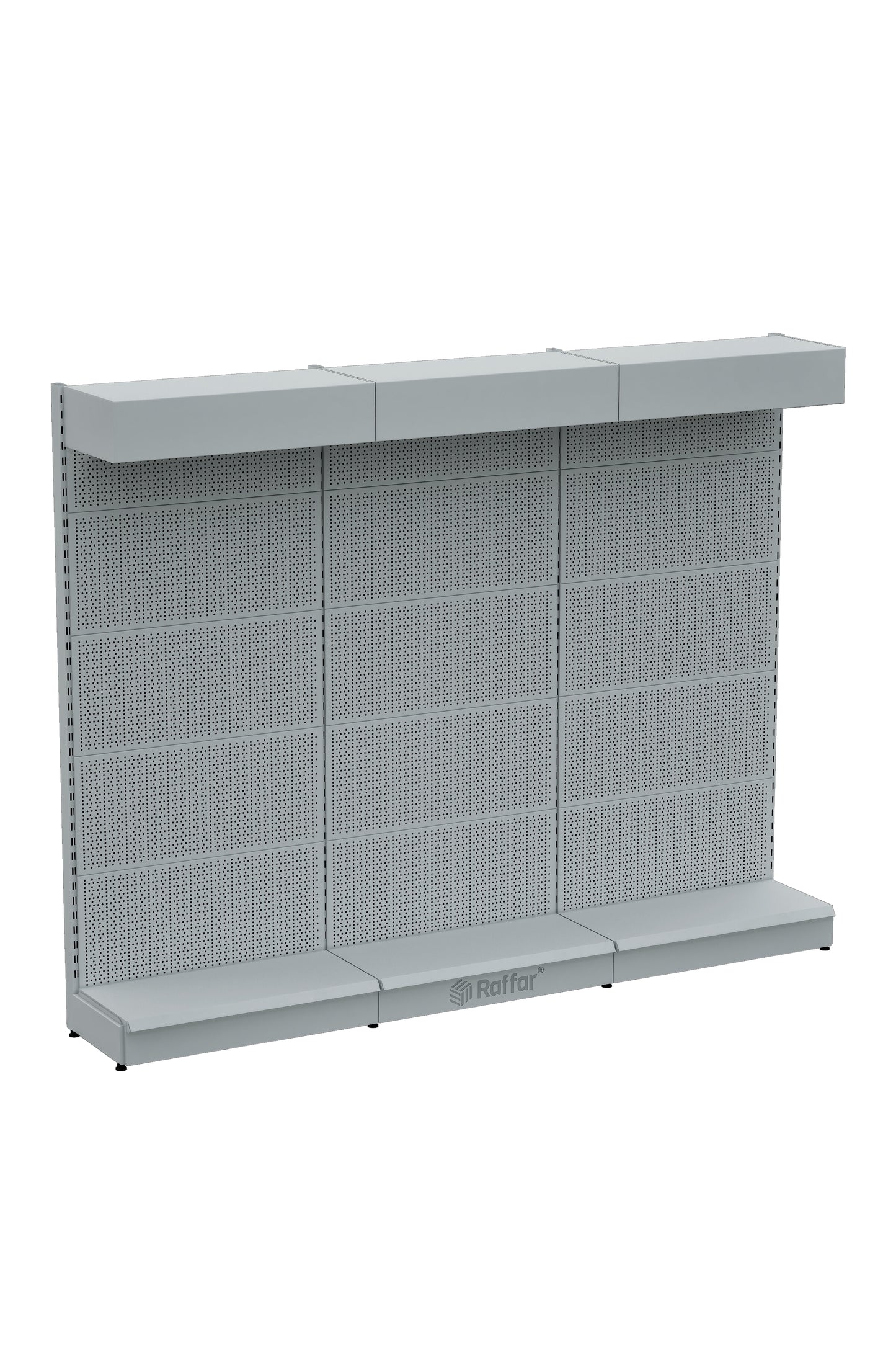 Raft metalic perforat cu pălărie și bază – Alb, 3 unități – L270 × H220 × A30/40 cm
