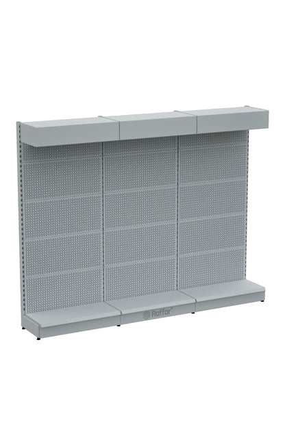 Raft metalic perforat cu pălărie și bază – Alb, 3 unități – L270 × H220 × A30/40 cm