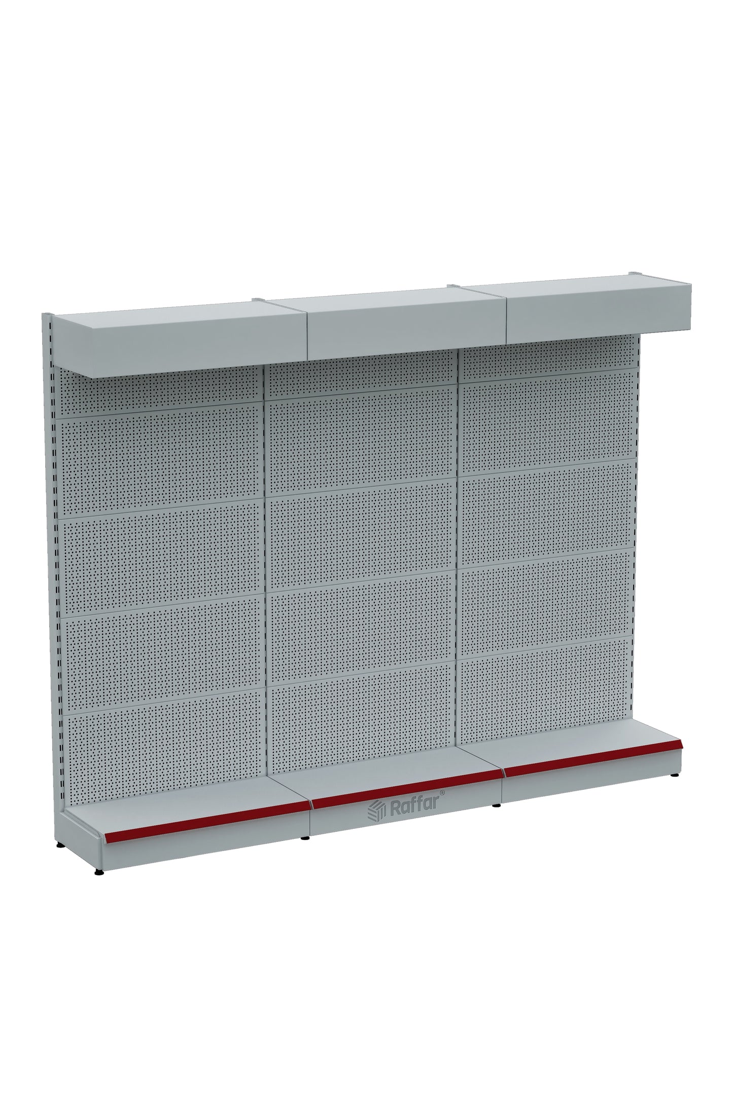 Raft metalic perforat cu pălărie și bază – Alb, 3 unități – L270 × H220 × A30/40 cm