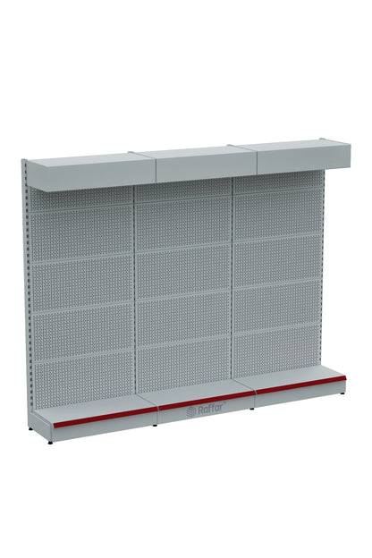 Raft metalic perforat cu pălărie și bază – Alb, 3 unități – L270 × H220 × A30/40 cm