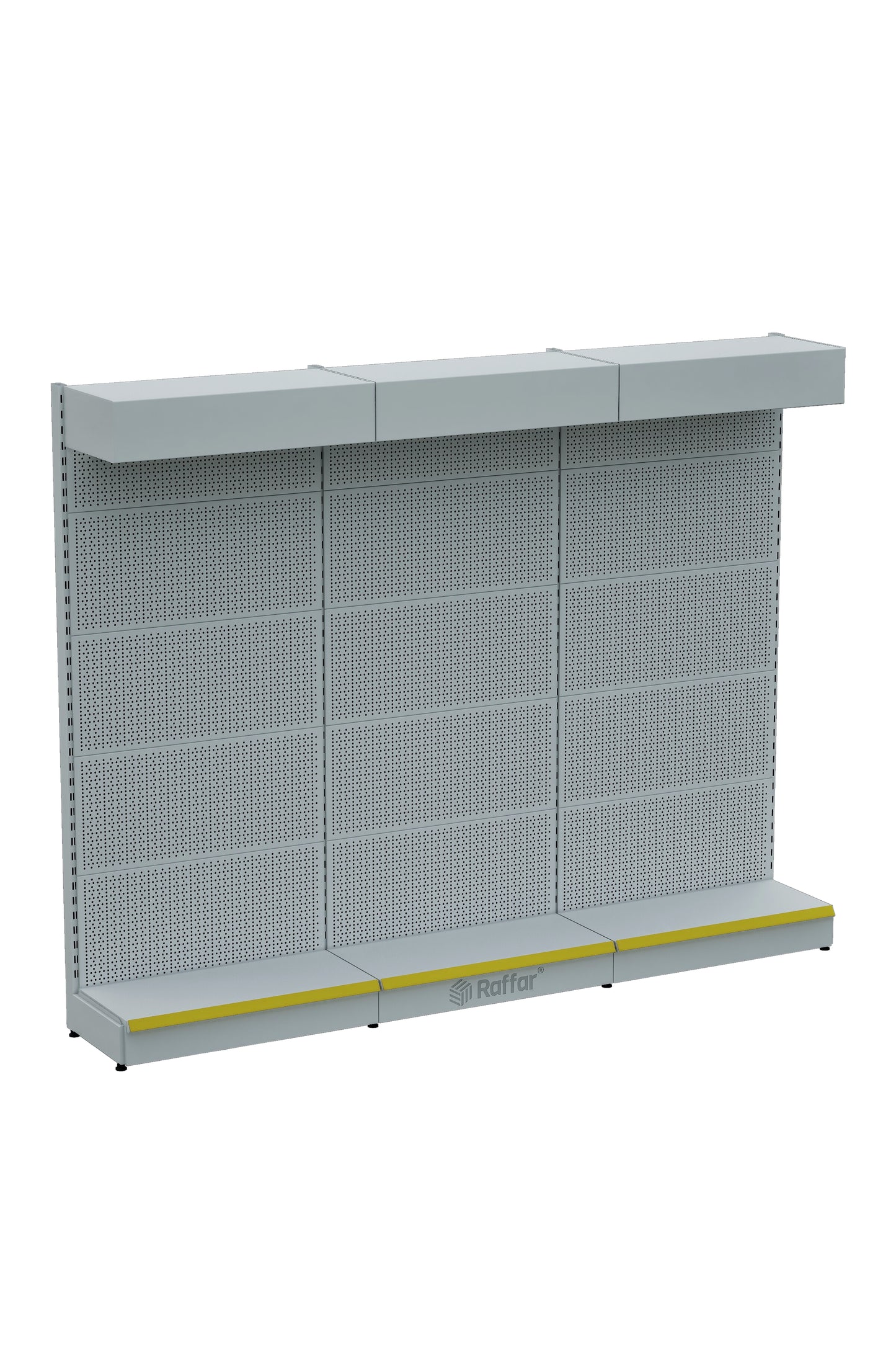 Raft metalic perforat cu pălărie și bază – Alb, 3 unități – L270 × H220 × A30/40 cm