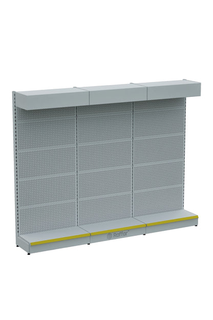 Raft metalic perforat cu pălărie și bază – Alb, 3 unități – L270 × H220 × A30/40 cm