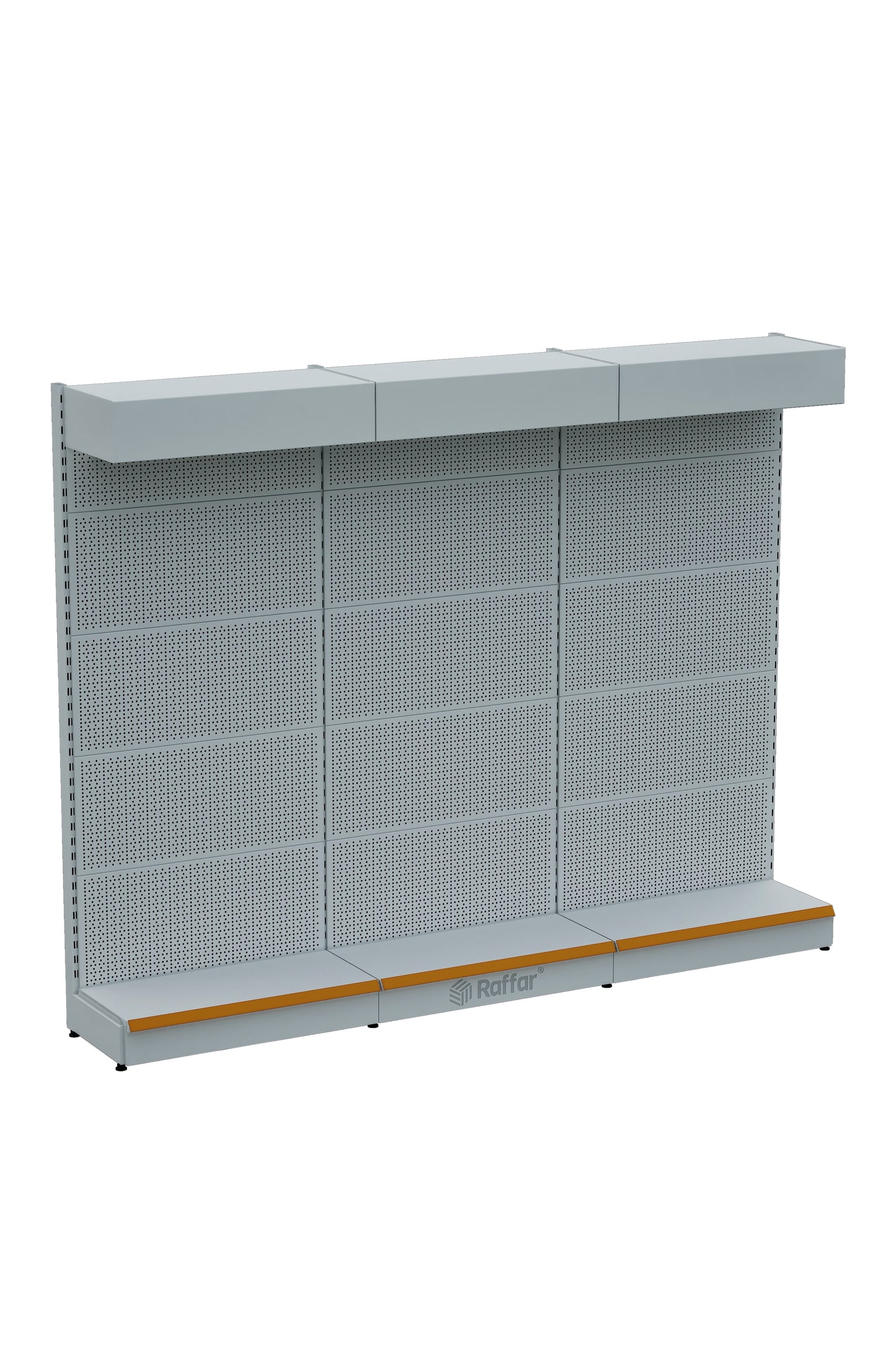 Raft metalic perforat cu pălărie și bază – Alb, 3 unități – L270 × H220 × A30/40 cm