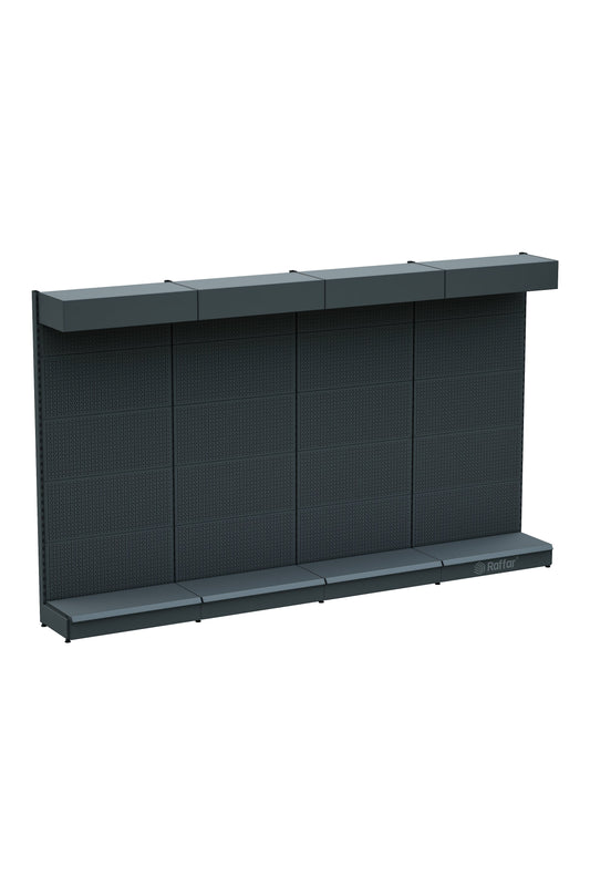 Sistem de rafturi metalice combinate de piață 4 rafturi, culoare antracit, cu capac și bază | Raft de piață | Înălțime G360CM H220 CM|