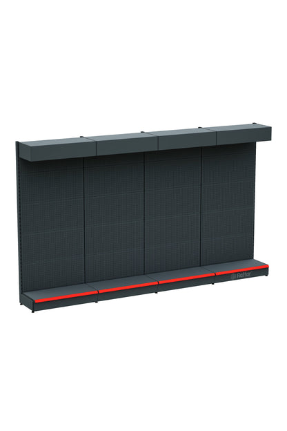 Sistem de rafturi metalice combinate de piață 4 rafturi, culoare antracit, cu capac și bază | Raft de piață | Înălțime G360CM H220 CM|