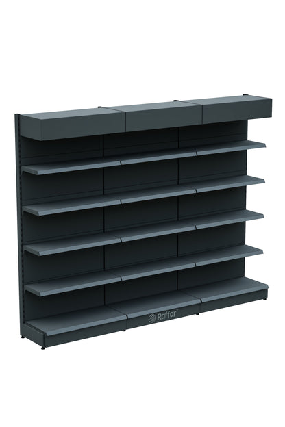 Raft de perete de supermarket cu coronament și bază – 5 Nivele Antracit, 3 Unități – L270 × Î220 × A30/40 cm