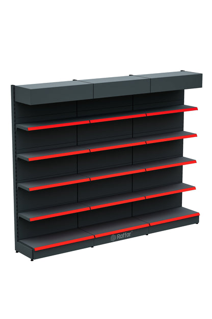Raft de perete de supermarket cu coronament și bază – 5 Nivele Antracit, 3 Unități – L270 × Î220 × A30/40 cm