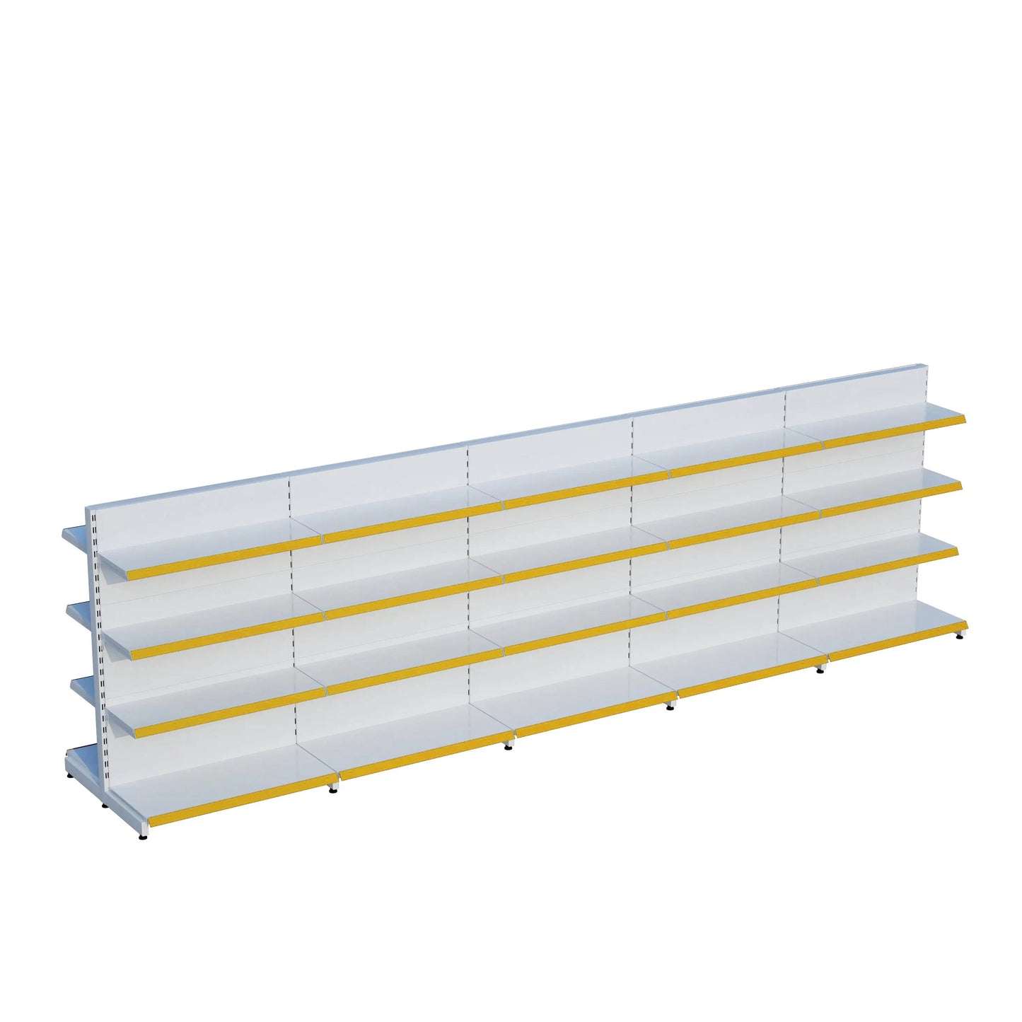 Beyaz Metal Çift Yönlü Orta Reyon 4 Katlı 5'li Birleşik  Market Raf Sistemi | Market Rafı | G450CM Yükseklik H140 CM| Raffar