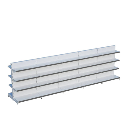 Beyaz Metal Çift Yönlü Orta Reyon 4 Katlı 5'li Birleşik  Market Raf Sistemi | Market Rafı | G450CM Yükseklik H140 CM| Raffar