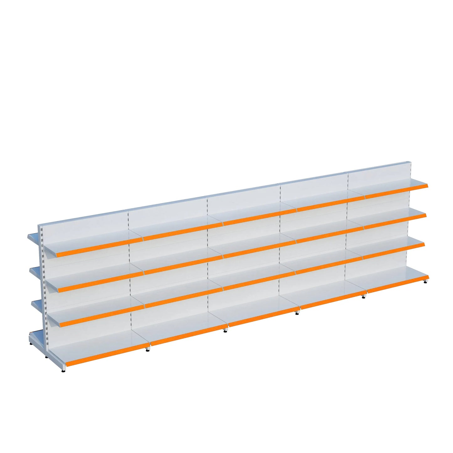 Beyaz Metal Çift Yönlü Orta Reyon 4 Katlı 5'li Birleşik  Market Raf Sistemi | Market Rafı | G450CM Yükseklik H140 CM| Raffar