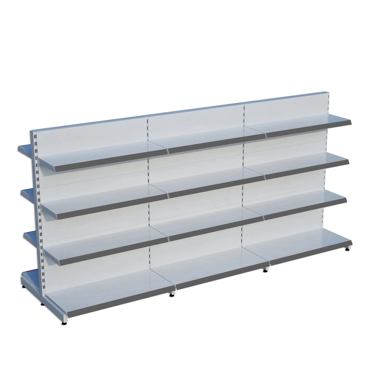 Beyaz Metal Çift Yönlü Orta Reyon 4 Katlı 3'li Birleşik  Market Raf Sistemi | Market Rafı | G270CM Yükseklik H140 CM| Raffar