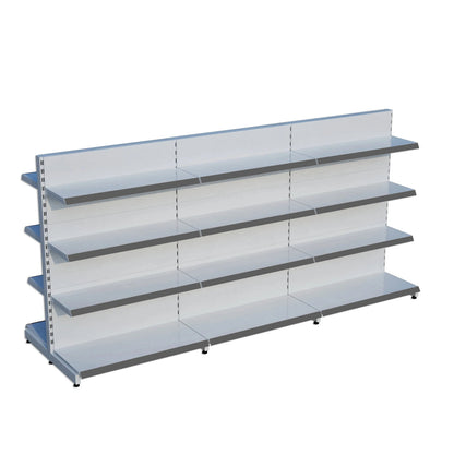 Beyaz Metal Çift Yönlü Orta Reyon 4 Katlı 3'li Birleşik  Market Raf Sistemi | Market Rafı | G270CM Yükseklik H140 CM| Raffar