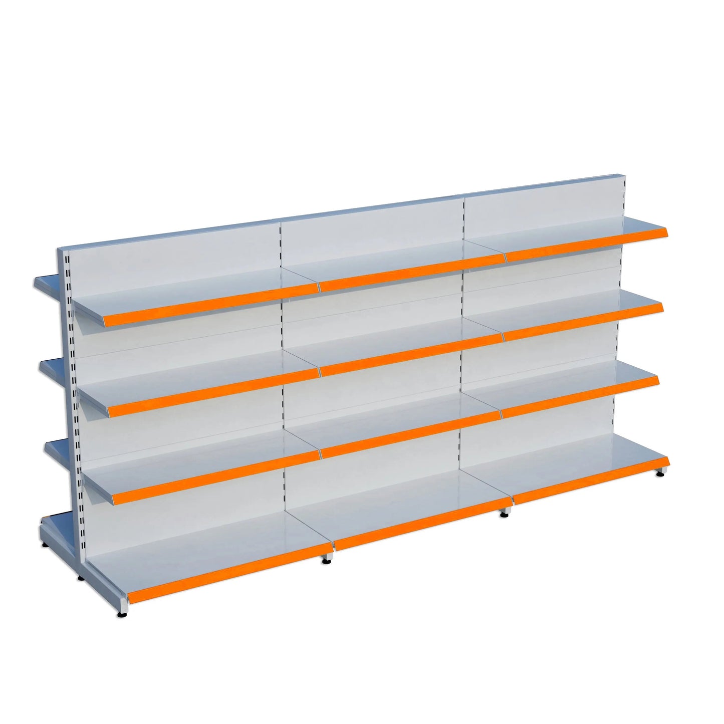 Beyaz Metal Çift Yönlü Orta Reyon 4 Katlı 3'li Birleşik  Market Raf Sistemi | Market Rafı | G270CM Yükseklik H140 CM| Raffar