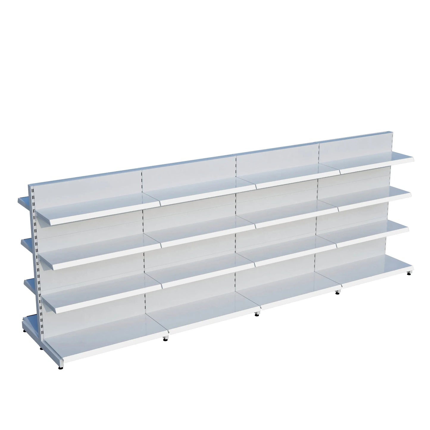 Beyaz Metal Çift Yönlü Orta Reyon 4 Katlı 4'li Birleşik  Market Raf Sistemi | Market Rafı | G360CM Yükseklik H140 CM| Raffar