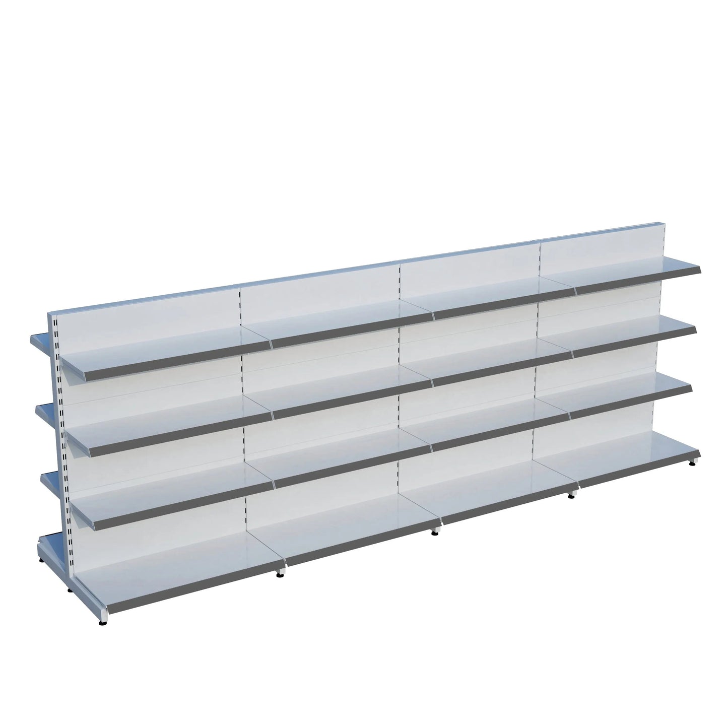 Beyaz Metal Çift Yönlü Orta Reyon 4 Katlı 4'li Birleşik  Market Raf Sistemi | Market Rafı | G360CM Yükseklik H140 CM| Raffar