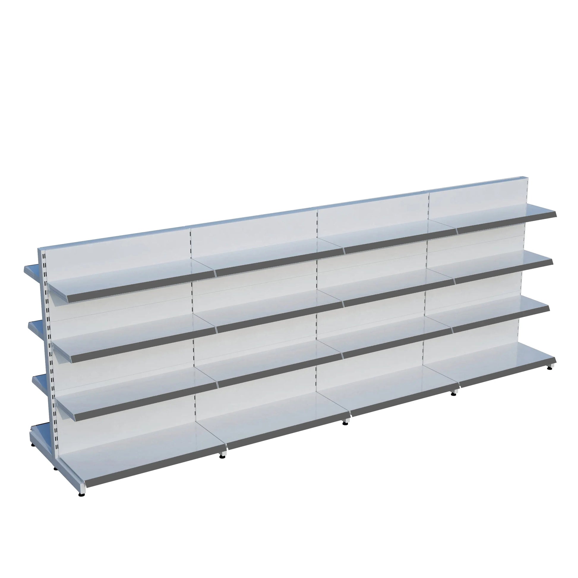 Beyaz Metal Çift Yönlü Orta Reyon 4 Katlı 4'li Birleşik  Market Raf Sistemi | Market Rafı | G360CM Yükseklik H140 CM| Raffar